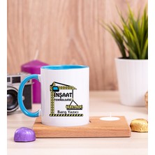 Hediye Dükkanı Kişiye Özel  Inşaat Teknolojisi Öğretmeni Ahşap Altlıklı Mumlu Mavi Kupa Bardak