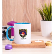 Hediye Dükkanı Kişiye Özel  Deniz Kuvvetleri Ahşap Altlıklı Mumlu Mavi Kupa Bardak