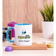 Hediye Dükkanı Kişiye Özel  Odyometrist Ahşap Altlıklı Mumlu Mavi Kupa Bardak