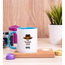 Hediye Dükkanı Kişiye Özel  Awesome Dad Babaya Hediye Ahşap Altlıklı Mumlu Mavi Kupa Bardak