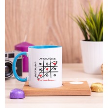 Hediye Dükkanı Kişiye Özel  Aşk Her Zaman Kazanır Ahşap Altlıklı Mumlu Mavi Kupa Bardak