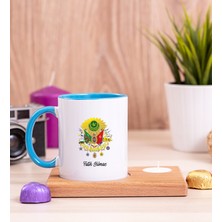 Hediye Dükkanı Kişiye Özel  Osmanlı Armalı Ahşap Altlıklı Mumlu Mavi Kupa Bardak