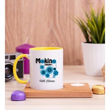 Hediye Dükkanı Kişiye Özel  Makine Teknikeri Ahşap Altlıklı Mumlu Sarı Kupa Bardak