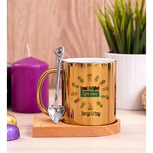 Hediye Dükkanı Kişiye Özel  Çocuk Gelişimi Öğretmeni Ahşap Altlıklı Kaşıklı Gold Kupa Bardak