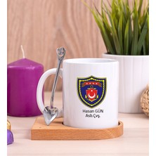 Hediye Dükkanı Kişiye Özel  Deniz Kuvvetleri Ahşap Altlıklı Kaşıklı Beyaz Kupa Bardak