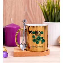 Hediye Dükkanı Kişiye Özel  Makine Teknisyeni Ahşap Altlıklı Kaşıklı Gold Kupa Bardak