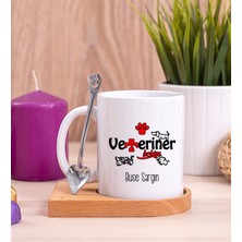 Hediye Dükkanı Kişiye Özel  Veteriner Hekim Ahşap Altlıklı Kaşıklı Beyaz Kupa Bardak