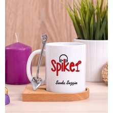 Hediye Dükkanı Kişiye Özel  Spiker Ahşap Altlıklı Kaşıklı Beyaz Kupa Bardak