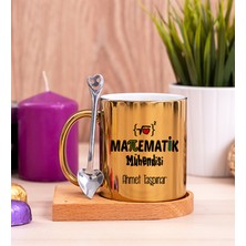 Hediye Dükkanı Kişiye Özel  Matematik Mühendisi Ahşap Altlıklı Kaşıklı Gold Kupa Bardak