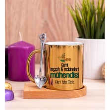 Hediye Dükkanı Kişiye Özel  Gemi Inşaatı ve Mühendisi Ahşap Altlıklı Kaşıklı Gold Kupa Bardak