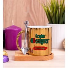 Hediye Dükkanı Kişiye Özel  Grafiker Ahşap Altlıklı Kaşıklı Gold Kupa Bardak