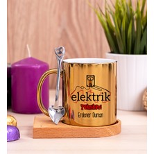 Hediye Dükkanı Kişiye Özel  Elektrik Teknikeri Ahşap Altlıklı Kaşıklı Gold Kupa Bardak