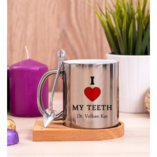 Hediye Dükkanı Kişiye Özel  Dişlerimi Seviyorum Ahşap Altlıklı Kaşıklı Silver Kupa Bardak