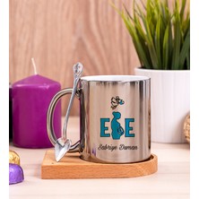 Hediye Dükkanı Kişiye Özel  Ebe Ahşap Altlıklı Kaşıklı Silver Kupa Bardak