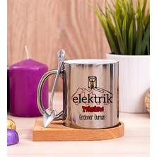 Hediye Dükkanı Kişiye Özel  Elektrik Teknikeri Ahşap Altlıklı Kaşıklı Silver Kupa Bardak