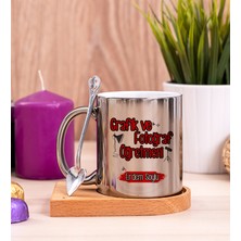 Hediye Dükkanı Kişiye Özel  Grafik ve Fotoğraf Öğretmeni Ahşap Altlıklı Kaşıklı Silver Kupa Bardak