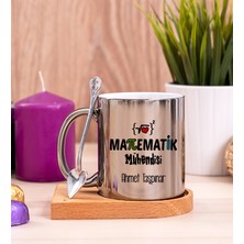 Hediye Dükkanı Kişiye Özel  Matematik Mühendisi Ahşap Altlıklı Kaşıklı Silver Kupa Bardak