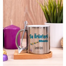 Hediye Dükkanı Kişiye Özel  Su Ürünleri Mühendisi Ahşap Altlıklı Kaşıklı Silver Kupa Bardak