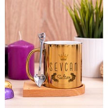 Hediye Dükkanı Kişiye Özel  Evimizin Sultanı Ahşap Altlıklı Kaşıklı Gold Kupa Bardak