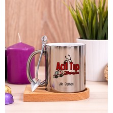 Hediye Dükkanı Kişiye Özel  Acil Tıp Teknisyeni Ahşap Altlıklı Kaşıklı Silver Kupa Bardak