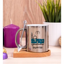 Hediye Dükkanı Kişiye Özel  Din Kültürü ve Ahlak Bilgisi Öğretmeni Ahşap Altlıklı Kaşıklı Silver Kupa Bardak