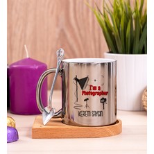 Hediye Dükkanı Kişiye Özel  Fotoğrafçı Ahşap Altlıklı Kaşıklı Silver Kupa Bardak