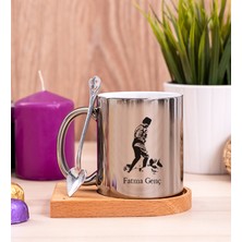 Hediye Dükkanı Kişiye Özel  Atatürk Tasarımlı Ahşap Altlıklı Kaşıklı Silver Kupa Bardak
