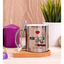 Hediye Dükkanı Kişiye Özel  Psikoloji Öğretmeni Ahşap Altlıklı Kaşıklı Silver Kupa Bardak