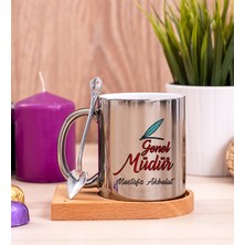 Hediye Dükkanı Kişiye Özel  Genel Müdür Ahşap Altlıklı Kaşıklı Silver Kupa Bardak