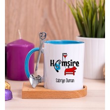 Hediye Dükkanı Kişiye Özel  Hemşire Ahşap Altlıklı Kaşıklı Mavi Kupa Bardak