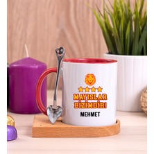 Hediye Dükkanı Kişiye Özel  Mayıslar Bizimdir Ahşap Altlıklı Kaşıklı Kırmızı Kupa Bardak