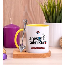 Hediye Dükkanı Kişiye Özel  Anestezi Teknikeri Ahşap Altlıklı Kaşıklı Sarı Kupa Bardak