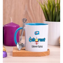 Hediye Dükkanı Kişiye Özel  Laborant Ahşap Altlıklı Kaşıklı Mavi Kupa Bardak