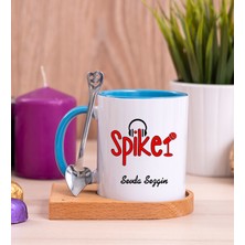 Hediye Dükkanı Kişiye Özel  Spiker Ahşap Altlıklı Kaşıklı Mavi Kupa Bardak