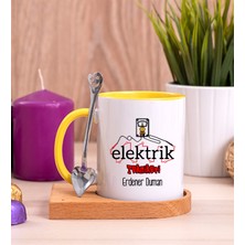 Hediye Dükkanı Kişiye Özel  Elektrik Teknikeri Ahşap Altlıklı Kaşıklı Sarı Kupa Bardak