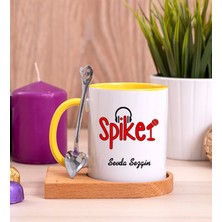 Hediye Dükkanı Kişiye Özel  Spiker Ahşap Altlıklı Kaşıklı Sarı Kupa Bardak