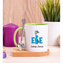 Hediye Dükkanı Kişiye Özel  Ebe Ahşap Altlıklı Kaşıklı Yeşil Kupa Bardak