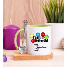 Hediye Dükkanı Kişiye Özel  Yazılım Mühendisi Ahşap Altlıklı Kaşıklı Yeşil Kupa Bardak
