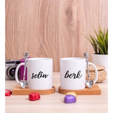 Hediye Dükkanı Kişiye Özel Çiftlere Özel Isimli Ikili Ahşap Altlıklı Beyaz Kupa Bardak