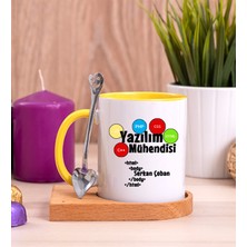 Hediye Dükkanı Kişiye Özel  Yazılım Mühendisi Ahşap Altlıklı Kaşıklı Sarı Kupa Bardak