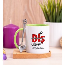 Hediye Dükkanı Kişiye Özel  Diş Hekimi Ahşap Altlıklı Kaşıklı Yeşil Kupa Bardak