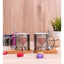 Hediye Dükkanı Kişiye Özel Love Tasarım Hediyelik Ikili Ahşap Altlıklı Silver  Kupa Bardak