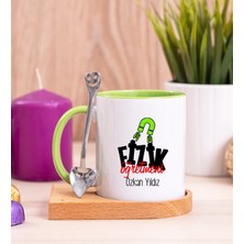 Hediye Dükkanı Kişiye Özel  Fizik Öğretmeni Ahşap Altlıklı Kaşıklı Yeşil Kupa Bardak