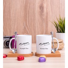 Hediye Dükkanı Kişiye Özel Atatürk Imzalı Ikili Ahşap Altlıklı Beyaz Kupa Bardak