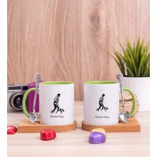 Hediye Dükkanı Kişiye Özel Atatürk Tasarım Ikili Ahşap Altlıklı Yeşil Kupa Bardak