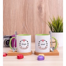 Hediye Dükkanı Kişiye Özel Isim Yazılı Tarihli Ikili Ahşap Altlıklı Yeşil Kupa Bardak