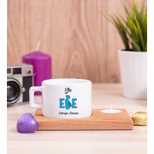 Hediye Dükkanı Kişiye Özel  Ebe Ahşap Altlıklı Mumlu Fincan