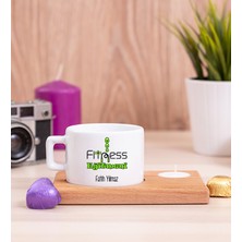 Hediye Dükkanı Kişiye Özel  Fitness Eğitmeni Ahşap Altlıklı Mumlu Fincan
