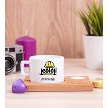 Hediye Dükkanı Kişiye Özel  Jeoloji Mühendisi Ahşap Altlıklı Mumlu Fincan