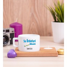 Hediye Dükkanı Kişiye Özel  Su Ürünleri Mühendisi Ahşap Altlıklı Mumlu Fincan